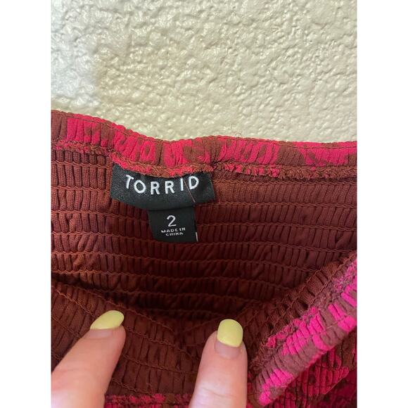 Torrid Cottage Core Smocked Bust Puff Sleeve Red Floral Midi Dress Size 2 (2X) - Picture 5 of 13